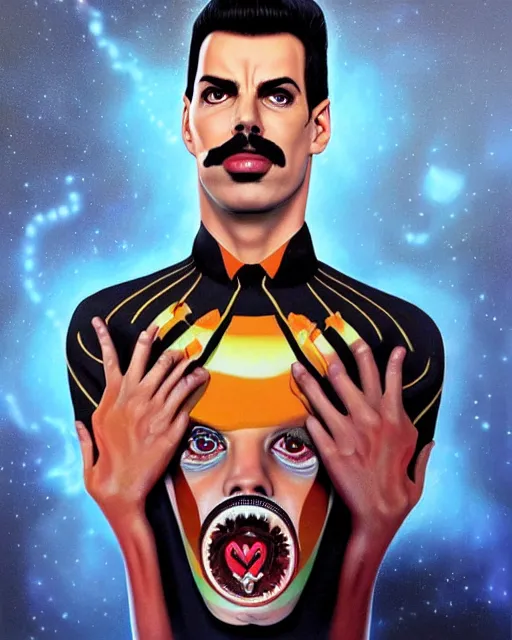 Prompt: lovecraftian portrait of freddie mercury, pixar style, by tristan eaton stanley artgerm and tom bagshaw