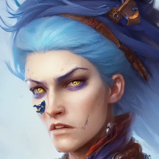 Prompt: a detailed portrait of a pirate woman with blue hair, by justin gerard and greg rutkowski, digital art, realistic painting, very detailed, fantasy, dnd, character design, trending on artstation