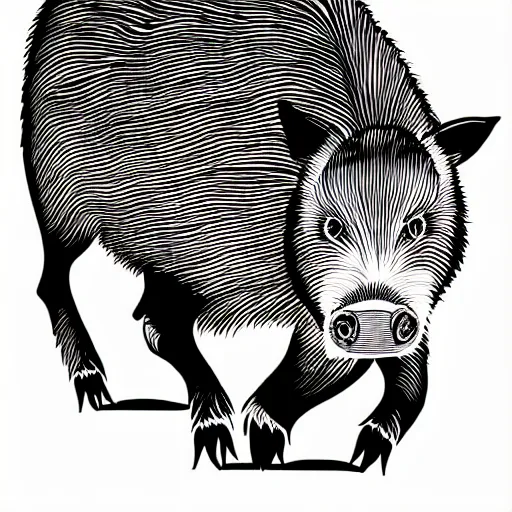 Prompt: book illustration of a wild boar with shades dancing, book illustration, monochromatic, white background, black and white image