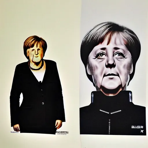 Prompt: detailed angela merkel portrait black leather gantz clothes by shunya yamashita