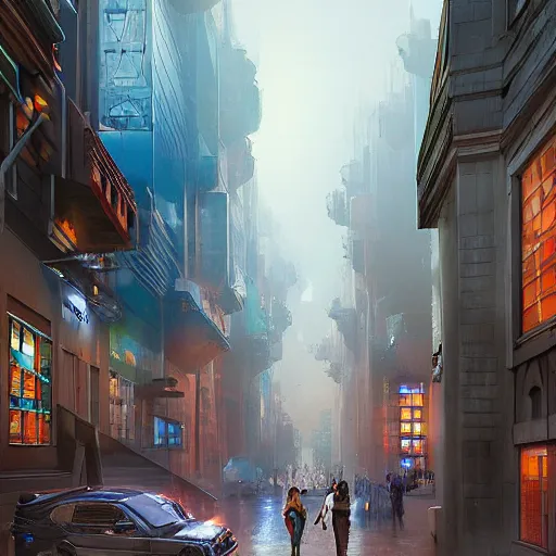 Prompt: thata giant artificial intelligence system designed to collect images of people around the world and enhance their creative processes by mining, selling, selling, and, bya beautiful 3 d matte painting about a futuristic, futuristic street, by gros