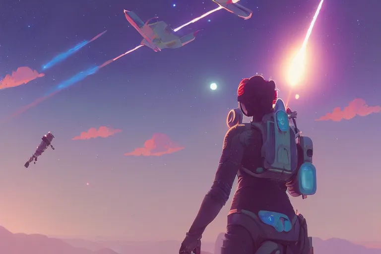 Image similar to highly detailed cosmic air strike, stephen bliss, unreal engine, greg rutkowski, loish, rhads, beeple, makoto shinkai and lois van baarle, ilya kuvshinov, rossdraws, tom bagshaw, alphonse mucha, global illumination, god rays, detailed and intricate environment