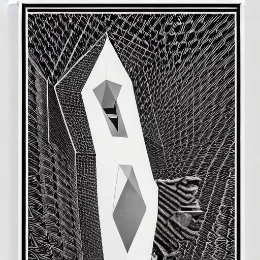 Image similar to white dry needle print polish poster conceptual figurative post - morden monumental portrait made by escher, highly conceptual figurative art, intricate detailed illustration, controversial poster art, polish poster art, geometrical drawings