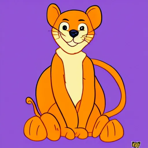 Image similar to an orange mountain lion in the style of Winnie the Pooh, character design, cartoon