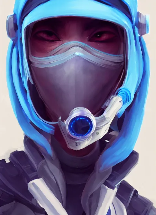 Image similar to concept art close up blue cyberpunk character with a surgical mask, by shinji aramaki, by christopher balaskas, by krenz cushart