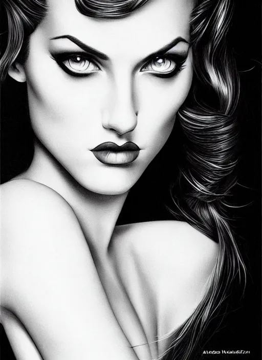 Image similar to a gorgeous female, photo by helmut newton, realistic, smooth face, perfect eyes, symmetrical, full body shot, wide angle, sharp focus, 8 k high definition, insanely detailed, intricate, elegant, art by artgerm