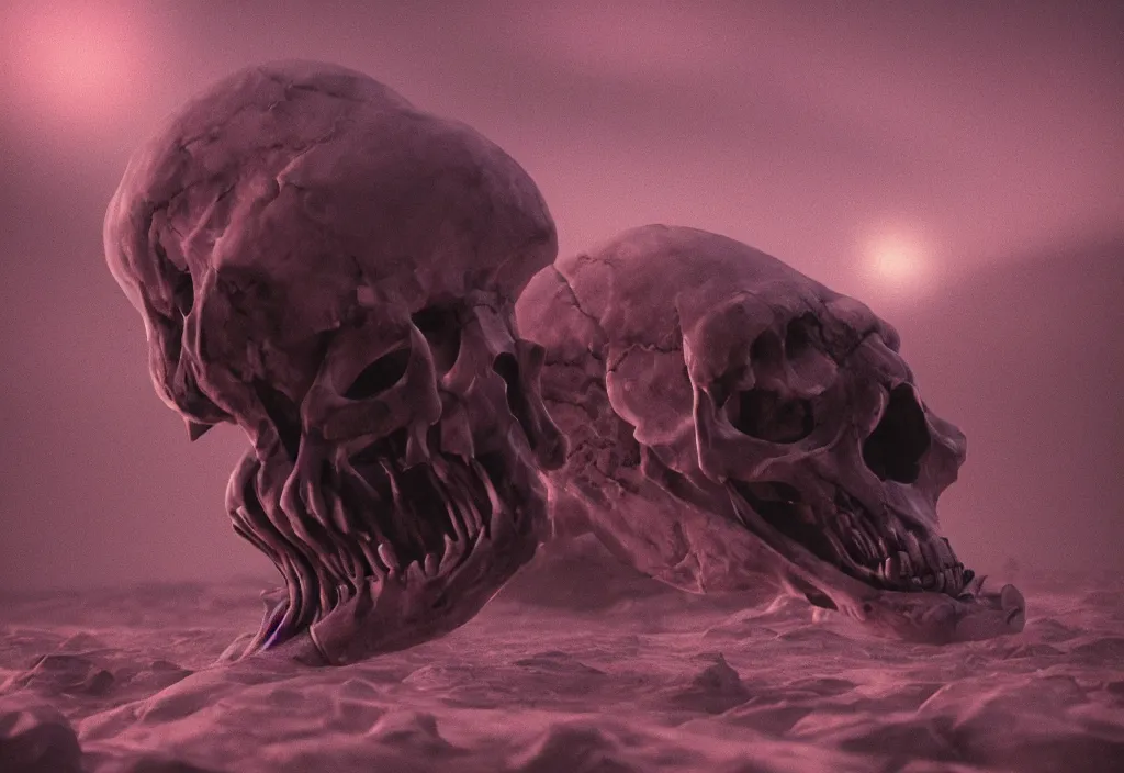 Image similar to eldritch alien skull un a dessert ir mars, cinematic lighting, octane tender, dark - art