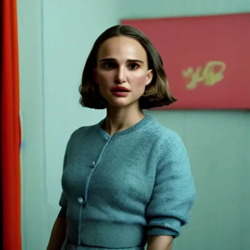 Prompt: Portrait of Natalie Portman in a Wes Anderson movie, 4k cinematic quality, bluray image