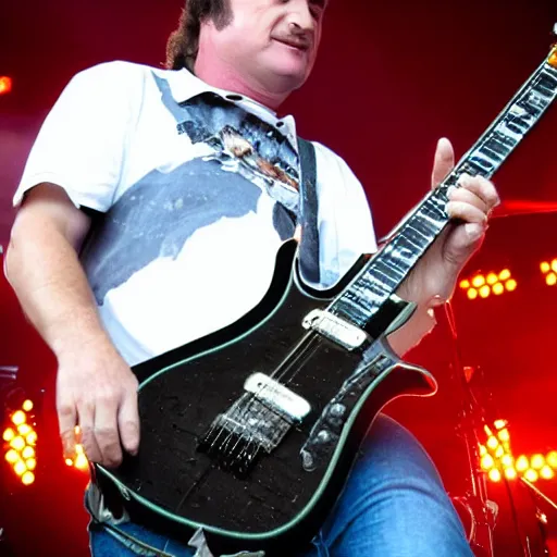Prompt: jim belushi playing a jackson kelly guitar in a metal band at rock am ring, 2 0 0 9, concert photography