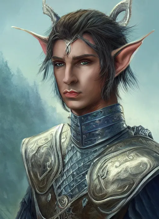 Image similar to A fantasy portrait painting of a male elf wearing leather armor on a beautiful meadow, DAZ, hyperrealistic, ambient light, dynamic light, trending on artstation, d&d, RPG portrait