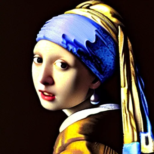 Image similar to girl with a pearl earring by johannes vermeer, by h r giger, trending on artstation