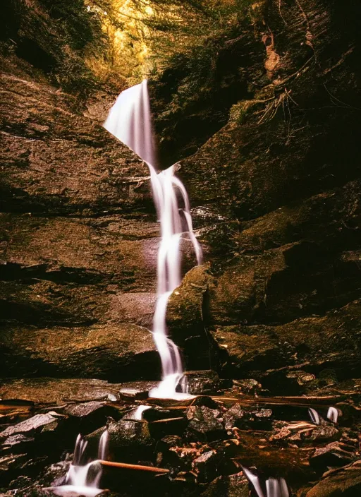 Image similar to a 3 5 mm photo of the interior of an incredible waterfall, bokeh, canon 5 0 mm, cinematic lighting, dramatic, film, photography, golden hour, depth of field, award - winning, 3 5 mm film grain, retro, film, kodachrome
