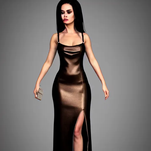 Image similar to curvy feminine hot goth cutie with sublime modest elegant patterned bronze-black snakeskin leather neck-high gown, cgsociety, photorealistic, comfy ambience, idealistic, 16k, smooth, sharp focus, trending on ArtStation, volumetric lighting, fully clothed, worksafe