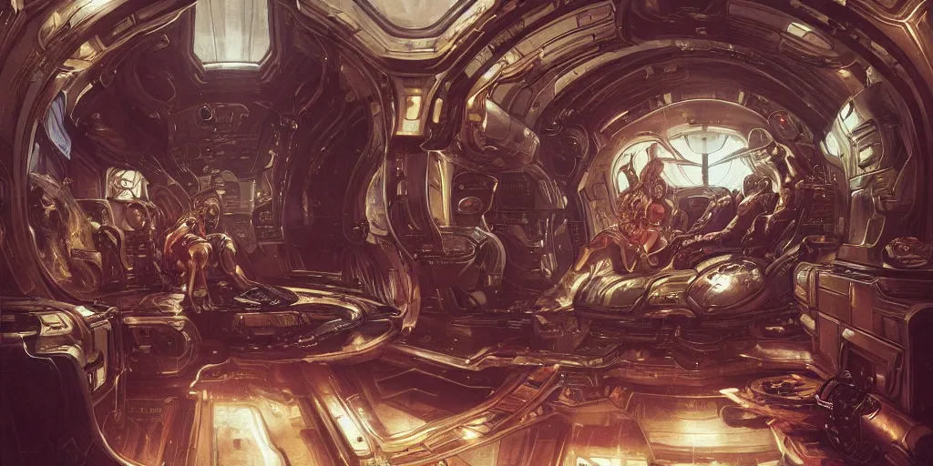 Prompt: ultra realistic illustration,, luxury spaceship interior from doom and warhammer 4 0 k, intricate, elegant, highly detailed, digital painting, artstation, concept art, smooth, sharp focus, illustration, art by artgerm and greg rutkowski and alphonse mucha