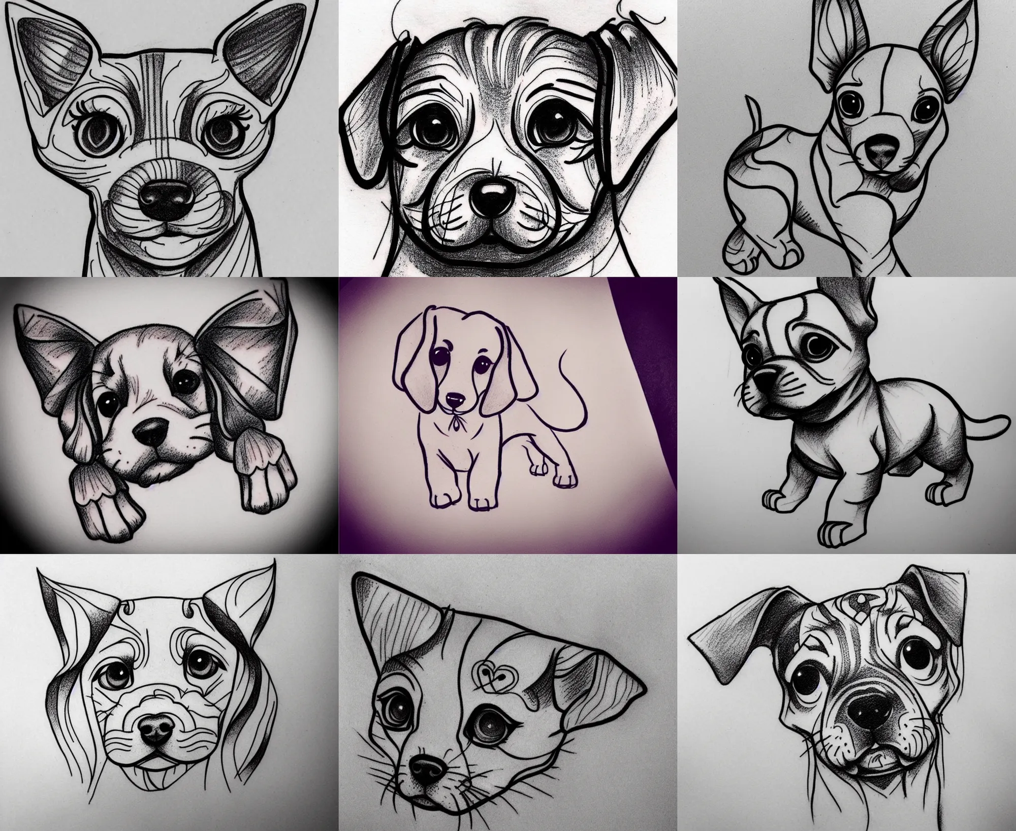 Image similar to Tattoo Design line sketch adorable lineart puppy, bolt lines very aesthetic