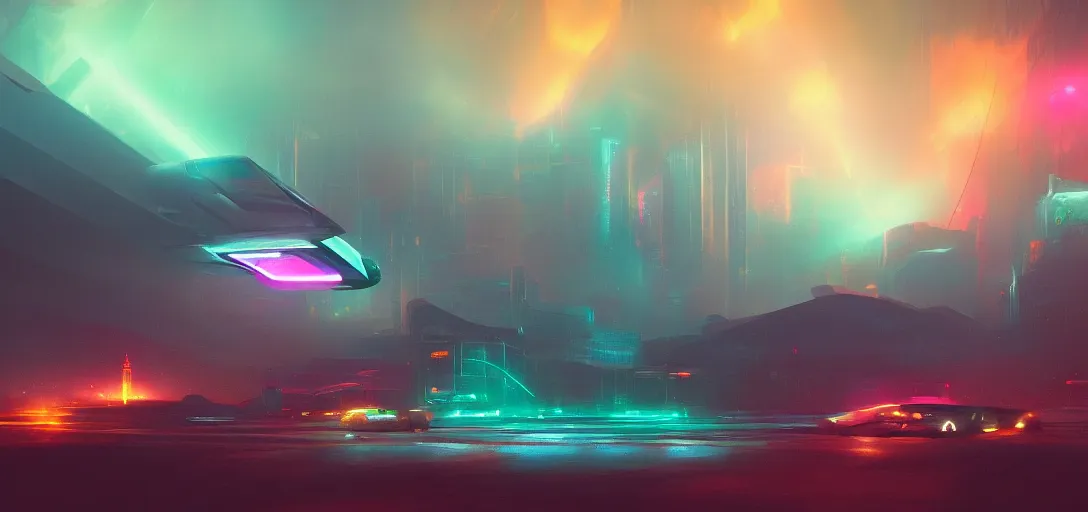 Image similar to view from the desert ground fire night stars of futuristic mechanical blade runner cyberpunk mothership, colored fog, neon, light rays, symmetry, cinematic lighting, ultra detailed, sharp, ambient occlusion, bloom, raytracing, by greg rutowski, paul chadeisson and jessica rossier