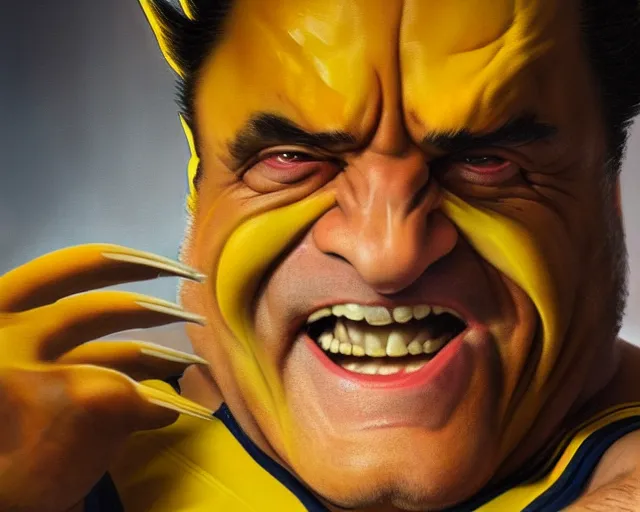 Image similar to danny devito as wolverine, claws up, oil on canvas portrait, octane render, trending on artstation