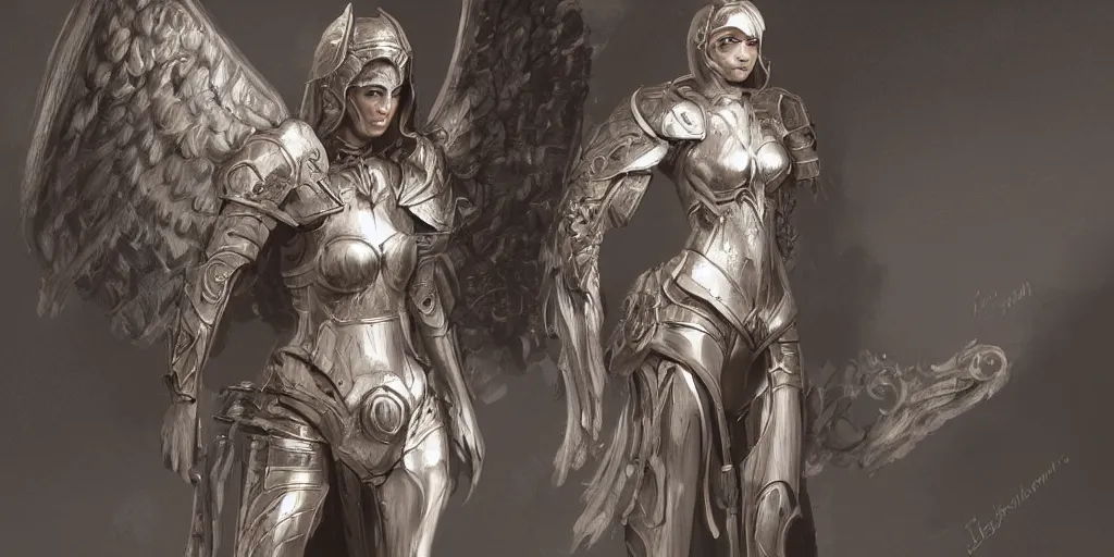 Image similar to woman angel in armor, concept art, high detail, digital art
