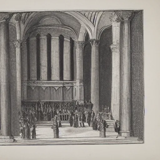 Image similar to claude nicolas ledoux drawing of gigantic church