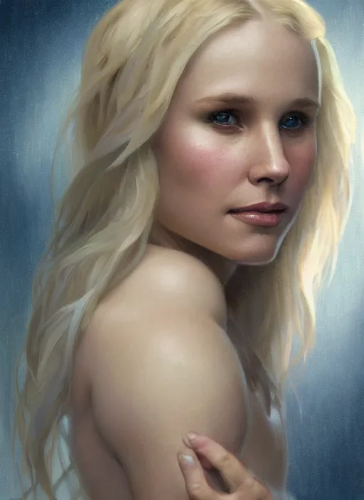 Prompt: beautiful portrait of 7 5 kg kristen bell, soft features, by magali villeneuve and greg rutkowski and artgerm and alphonse mucha and jeremy lipkin and rob hay, intricate, elegant, highly detailed, photorealistic, trending on artstation, trending on cgsociety, 8 k, sharp focus