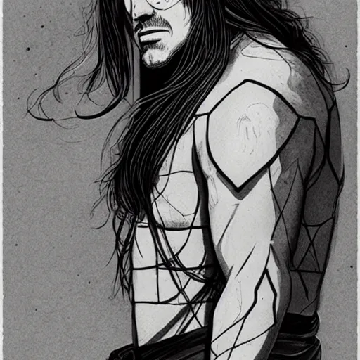 male long hair drawing