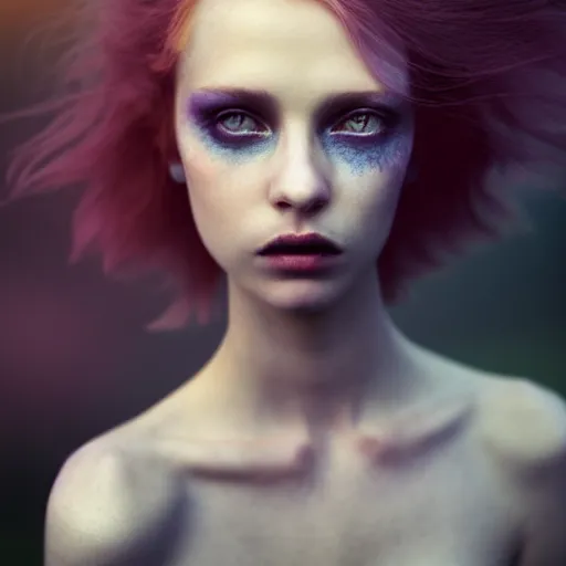 Image similar to photographic portrait of a stunningly beautiful english emo female in soft dreamy light at sunset, soft forcus, contemporary fashion shoot, in a tim burton movie, by edward robert hughes, annie leibovitz and steve mccurry, david lazar, jimmy nelsson, extremely detailed, breathtaking, hyperrealistic, perfect face, octane render