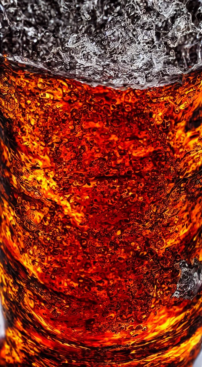 Prompt: close-up shot of a glass of magma, high definition, 3D art, detailed