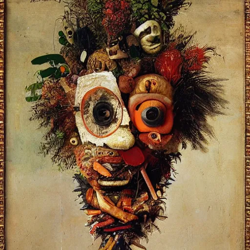 Image similar to a head made out of trash by giuseppe arcimboldo, oil on canvas