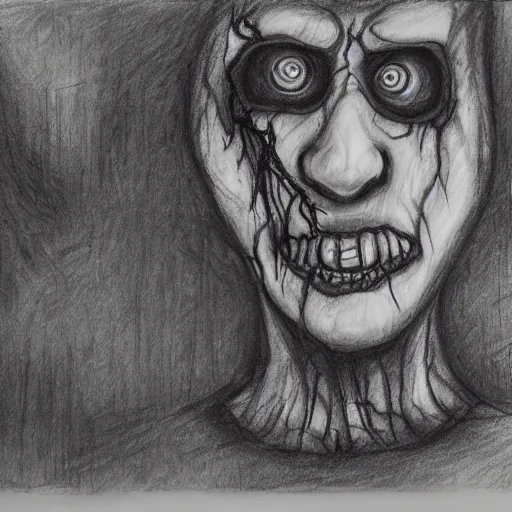 Image similar to a scary horror themed uncle, drawn with charcoal and pen and ink, half-tone-line-stacking