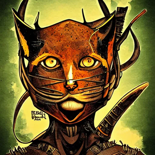 Image similar to lynx - headed space pirate, science fiction, pulp sci fi, heavy metal magazine, illustration