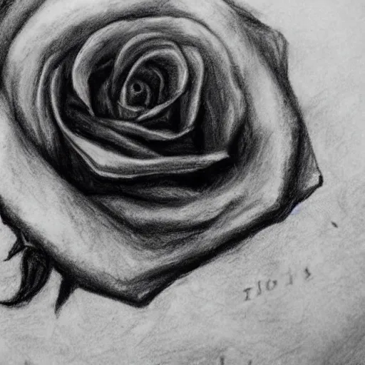 Prompt: charcoal drawing of rose in titanic movie wearing jewelry on old paper, hyper realistic