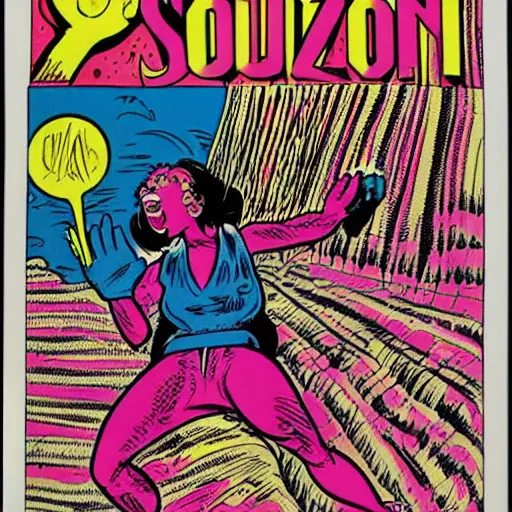 Prompt: risoprint of an underground comic book, azure and pink colors, comic art, robert crumb