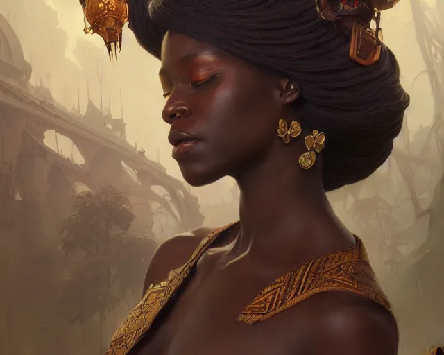 Image similar to photography of amadou opa bathily, deep focus, d & d, fantasy, intricate, elegant, highly detailed, digital painting, artstation, concept art, matte, sharp focus, illustration, hearthstone, art by artgerm and greg rutkowski and alphonse mucha