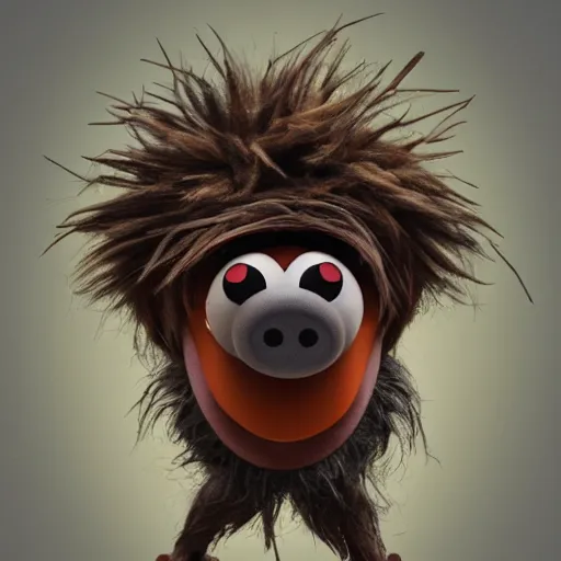 Image similar to a still of a forgotten muppet character looking very manly and modern, hilarious, laughing, hairy chest, huge chin, manly monster tough guy, roughled fur, photo real, photographic, photograph, artstation, trending, featured