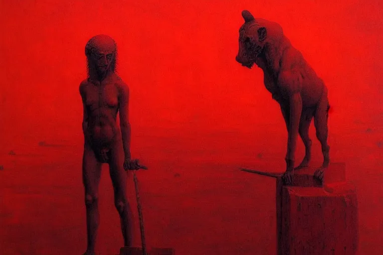 Prompt: only with red, caesar, a red tiger, in hoc signo vinces, win, an ancient path, in the style of beksinski, part by hopper, part by rodcenko, part by hofbauer, intricate composition, red by caravaggio, insanely quality, highly detailed, masterpiece, red light, artstation