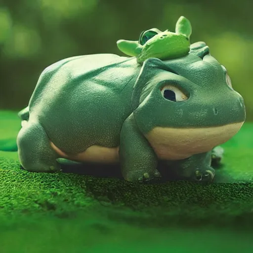 Image similar to national geographic professional photo of bulbasaur, award winning