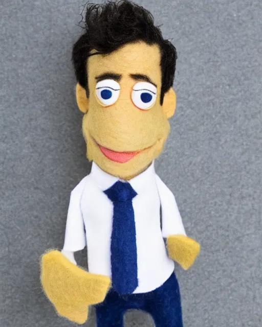 Image similar to bj novak with a suit as a muppet. highly detailed felt. hyper real photo. 4 k.