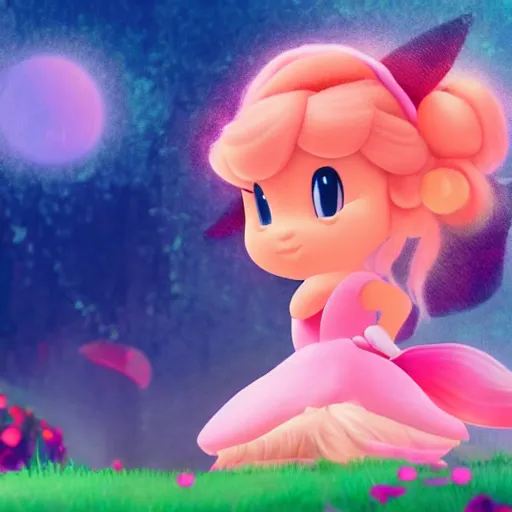 Prompt: Peach from Mario as a pixie dream girl in an A24 film aesthetic!!!