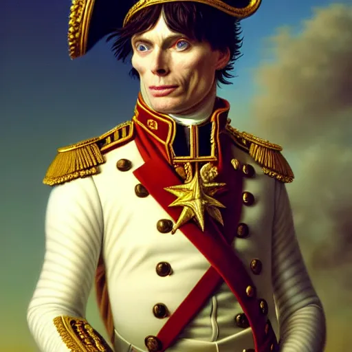 Image similar to cillian murphy dressed as napoleon - bonaparte, baroque painting, intricate, elegant, highly detailed, centered, digital painting, artstation, concept art, smooth, sharp focus, illustration, artgerm, tomasz alen kopera, peter mohrbacher, donato giancola, joseph christian leyendecker, wlop, boris vallejo