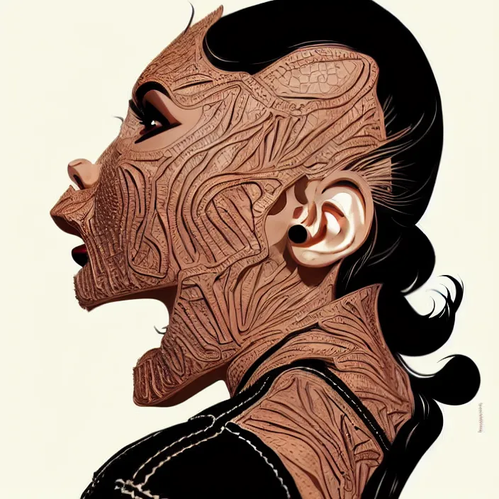 Image similar to woman in leather face portrait illustration, vector art style, medium shot, intricate, elegant, highly detailed, digital art, ffffound, art by jc leyendecker and sachin teng