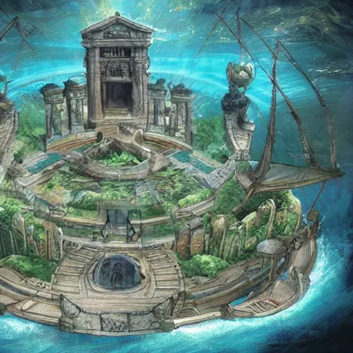 Image similar to Atlantis, the secret lost city, ancient tropical city, concept art