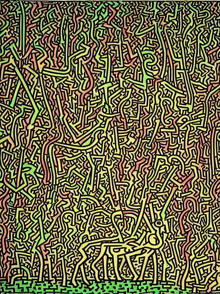 Image similar to a deer in the forest, Keith Haring