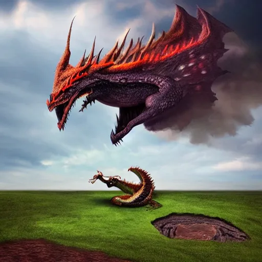 Prompt: giant dragon consuming the earth in a single bite