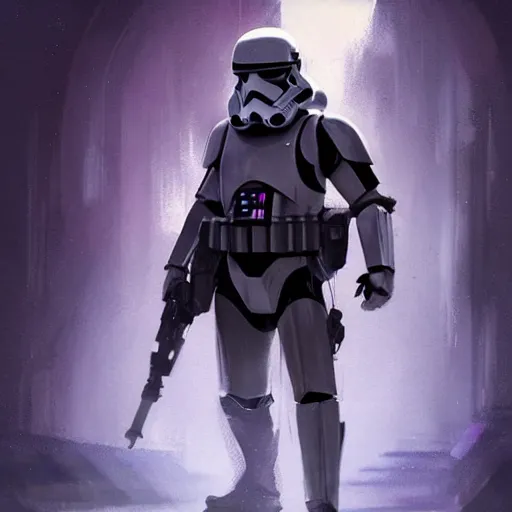 Image similar to star wars concept art by greg rutkowski, a soldier of the galactic dominion wearing purple tactical gear, highly detailed portrait, digital painting, artstation, concept art, smooth, sharp foccus ilustration, artstation hq