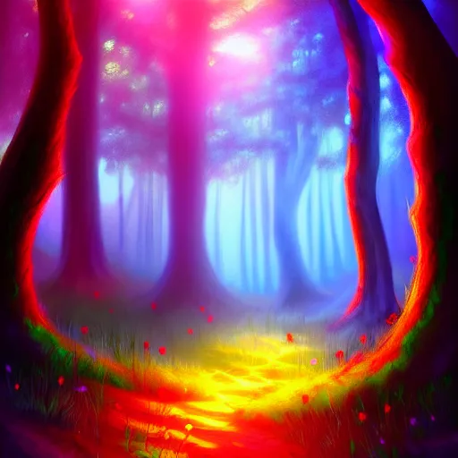 Image similar to enchanted magical forest on magical colorful fire , digital painting , digital art , artstation , devian art , 4k , HD