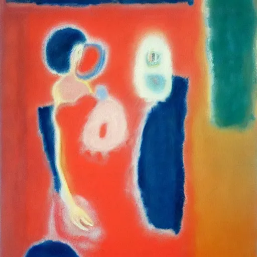 Prompt: a abstract paintingmother with baby by mark rothko