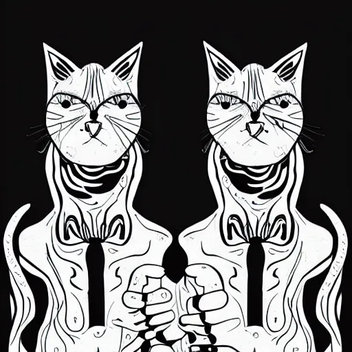 Image similar to black and white illustration creative design, two headed cat, body horror