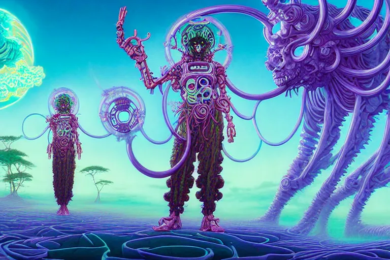 Image similar to a vaporwave asian biomechanical druid of creativity, beautiful character fashion design, by josan gonzalez and paul lehr and david heskin and seb mckinnon and jared s. merantz and alex grey, hi - fructose, 8 k, digital matte painting