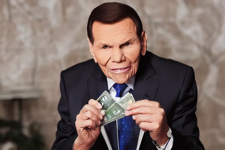 Image similar to kenneth copeland munching on money and dollar bills