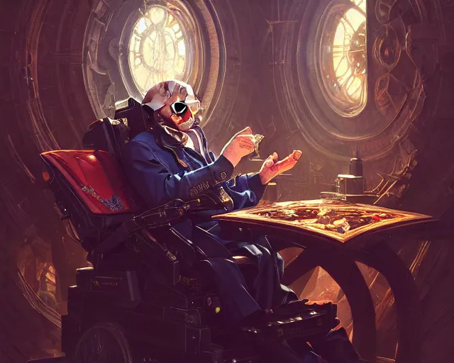 Prompt: photography of stephen hawking!!!, deep focus, warhammer 4 0 k, d & d, fantasy, intricate, elegant, highly detailed, digital painting, artstation, concept art, matte, sharp focus, illustration, hearthstone, art by artgerm and greg rutkowski and alphonse mucha